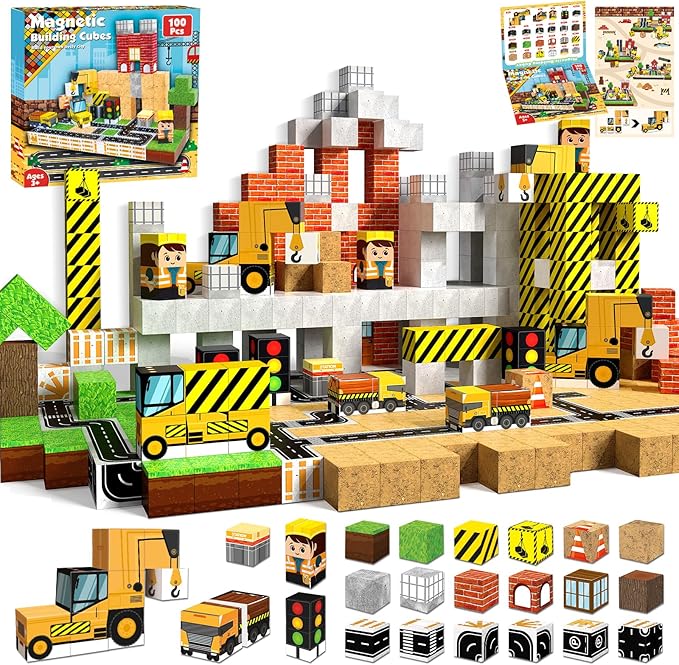 Magnetic Building Tiles Set 100Pcs - 100 قطعة كتل مغناطيسية، مكعبات بناء