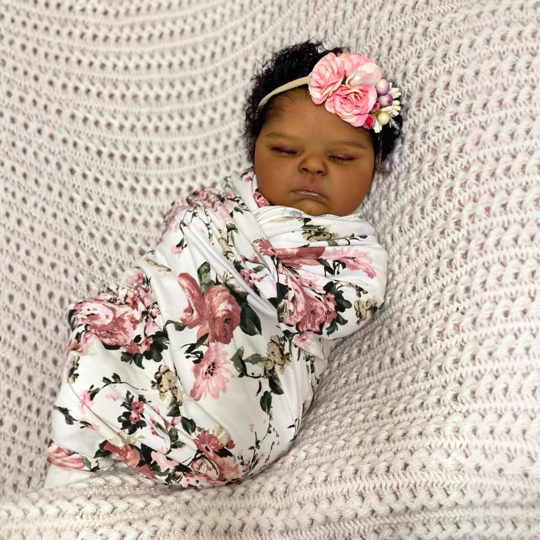 Reborn Baby Doll Silicone Realistic - الجلد الداكن الخوخ 19 بوصة نابض