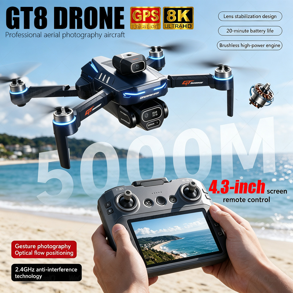 Fpv Brushless Rc Drone 4K - طائرة بدون طيار GT8 HD الجديدة