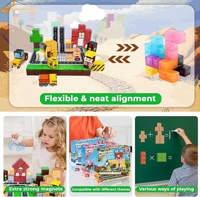 100 قطعة كتل مغناطيسية، مكعبات - مراجعة Magnetic Building Tiles Set 100Pcs وسعره
