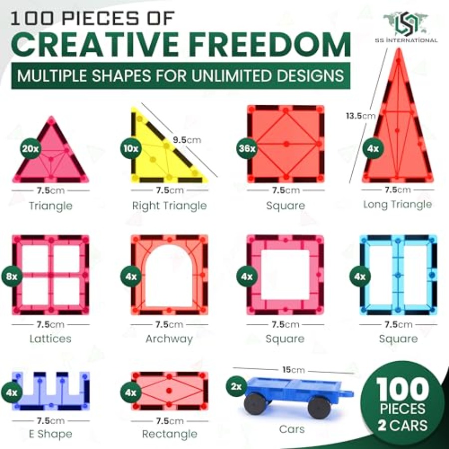 مجموعة بناء مغناطيسية من 100 ق - مراجعة Magnetic Building Tiles Set 100Pcs وسعره